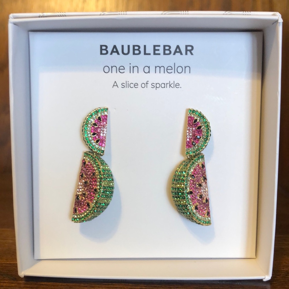 NIB-Baublebar-Once In A Melon-Watermelon 🍉 Dangle Earrings-Glass Stones & Enamel
